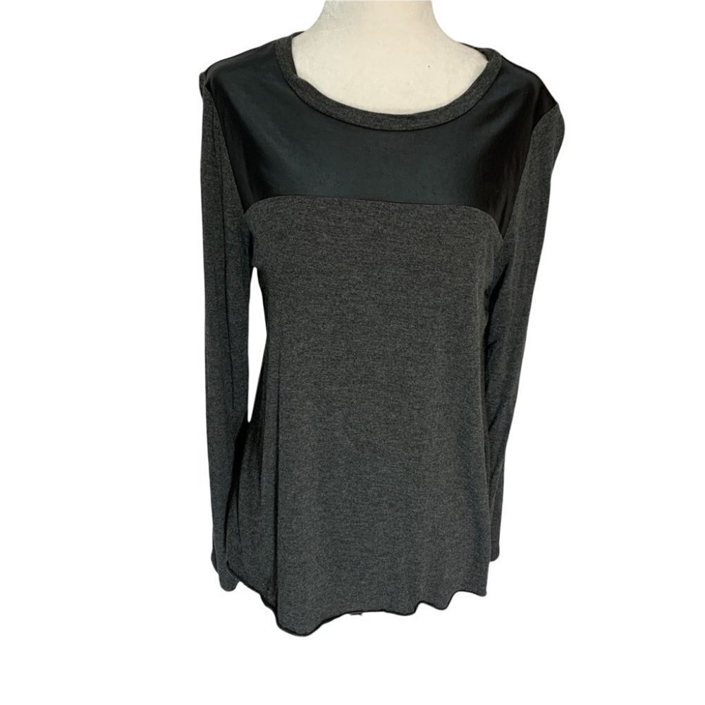 𝅺aritzia Wilfred Free Simone Grey Long Sleeve T-shirt Vegan Leather Inser…
